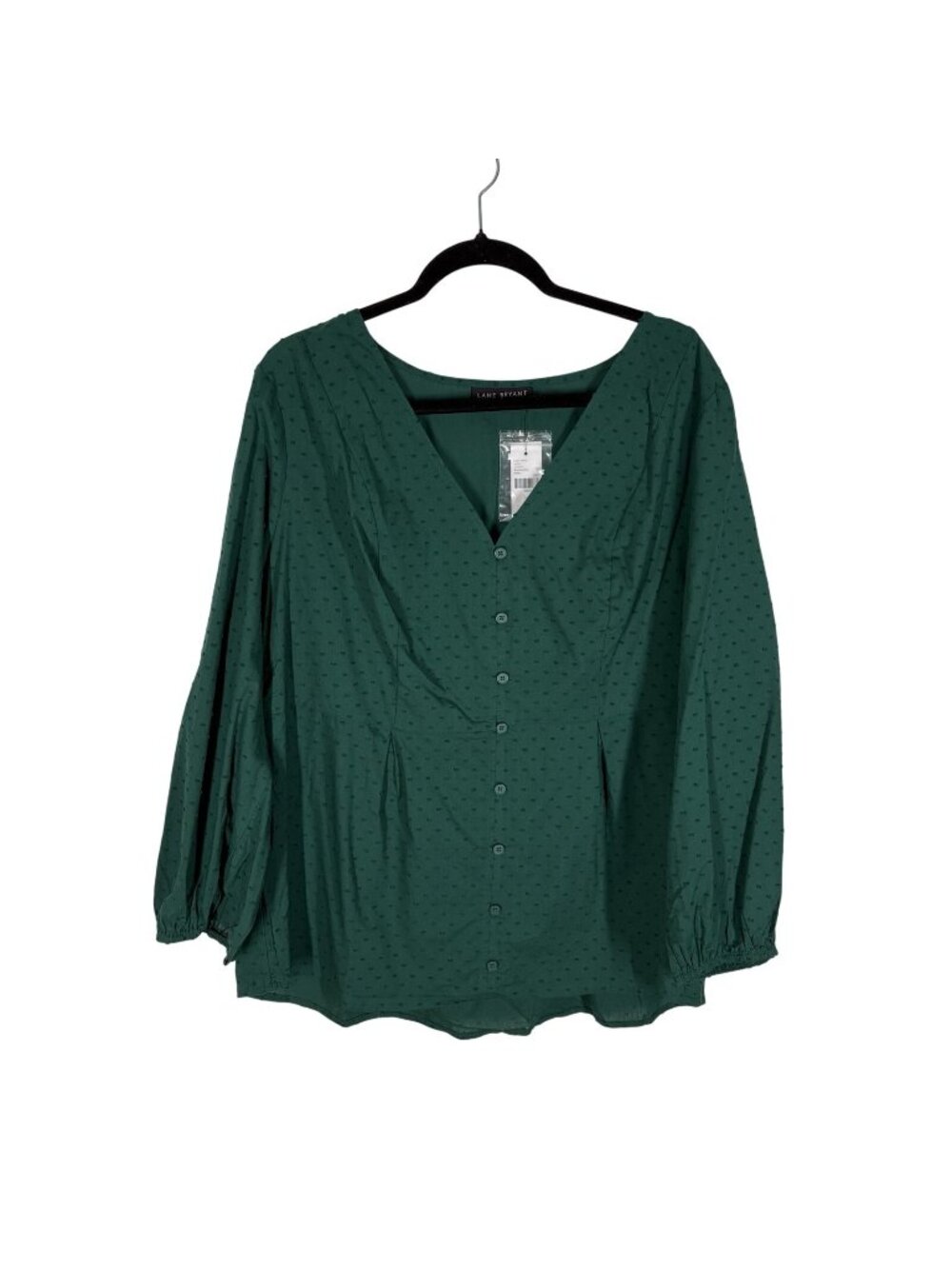 Lane Bryant Women Plus Sz 20 Green Embroidered Clip-Dot V-Neck Peplum Blouse NWT